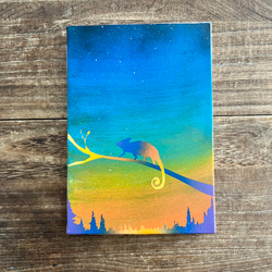 ストレンジ・カメレオン」 原画 黄昏×森×爬虫類 虹色 絵画 キャンバス