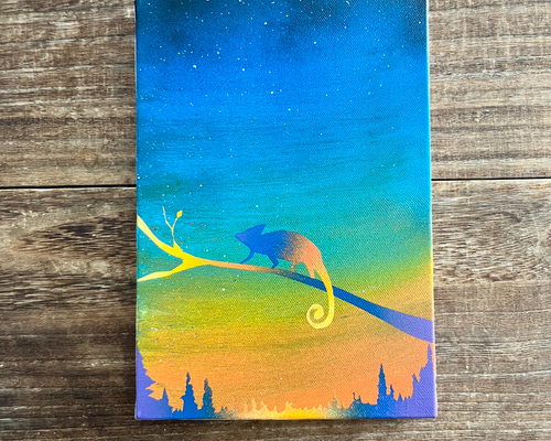 ストレンジ・カメレオン」 原画 黄昏×森×爬虫類 虹色 絵画