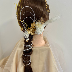 no.2 成人式　結婚式　髪飾り　ヘッドドレス　水引き　金箔　紐アレンジ　和紐 2枚目の画像