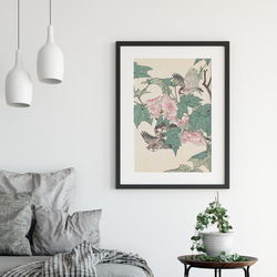 NO.387】シクラメンの花と野鳥の花鳥図日本画アートポスター浮世絵和室