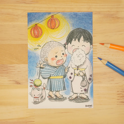 季節のポストカード＆絵手紙【夏】　色えんぴつアート　[4枚セット] 3枚目の画像