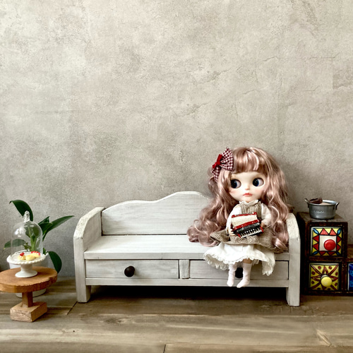 アクセサリー収納にもなる！木製 ドールベンチ ロング 引き出し収納