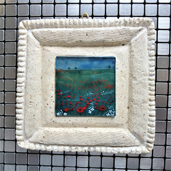 【赤い花咲く野】GLASSmini絵画　壁飾り  額　野原　幸福 4枚目の画像