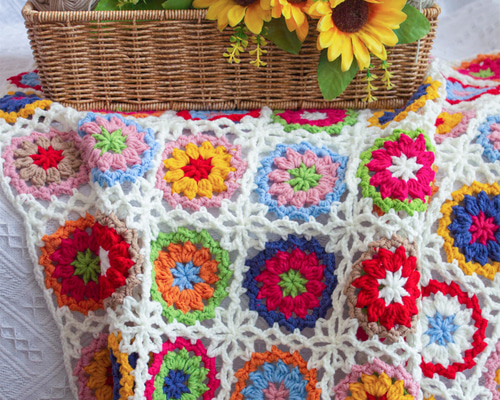 ハンドメイド かぎ針編み フラワーモチーフ 編み物 デイジー グラニー