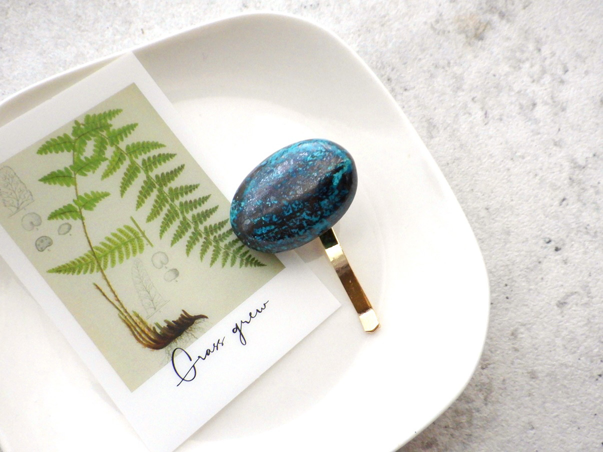 天然石のポニーフック ■ コンゴ産クリソコラ ■ 選んで注文できるフリーシェイプタンブル