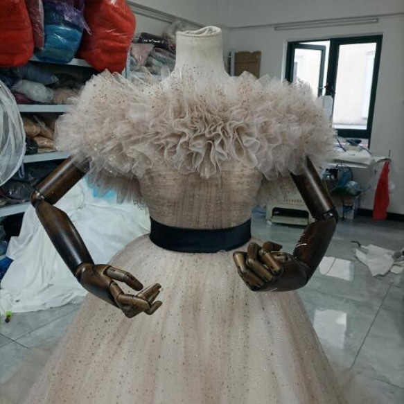 カラードレスシャンパン色 ソフトチュール ロングトレーン 取り外しオフショルダー 結婚式/披露宴 二次会 レース、糸 T1944508438(14995円)