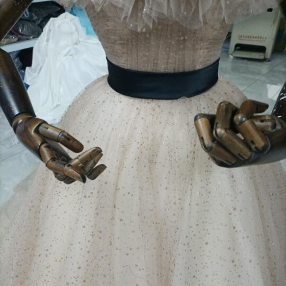 カラードレスシャンパン色 ソフトチュール ロングトレーン 取り外しオフショルダー 結婚式/披露宴 二次会 レース、糸 T1944508438(14995円)