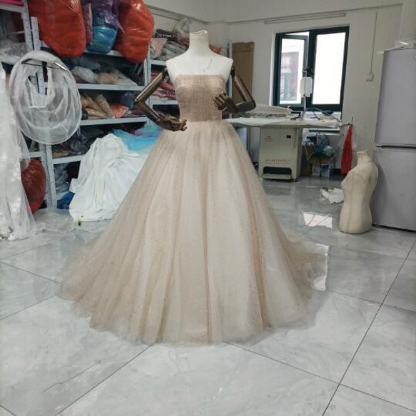 カラードレスシャンパン色 ソフトチュール ロングトレーン 取り外しオフショルダー 結婚式/披露宴 二次会 レース、糸 T1944508438(14995円)