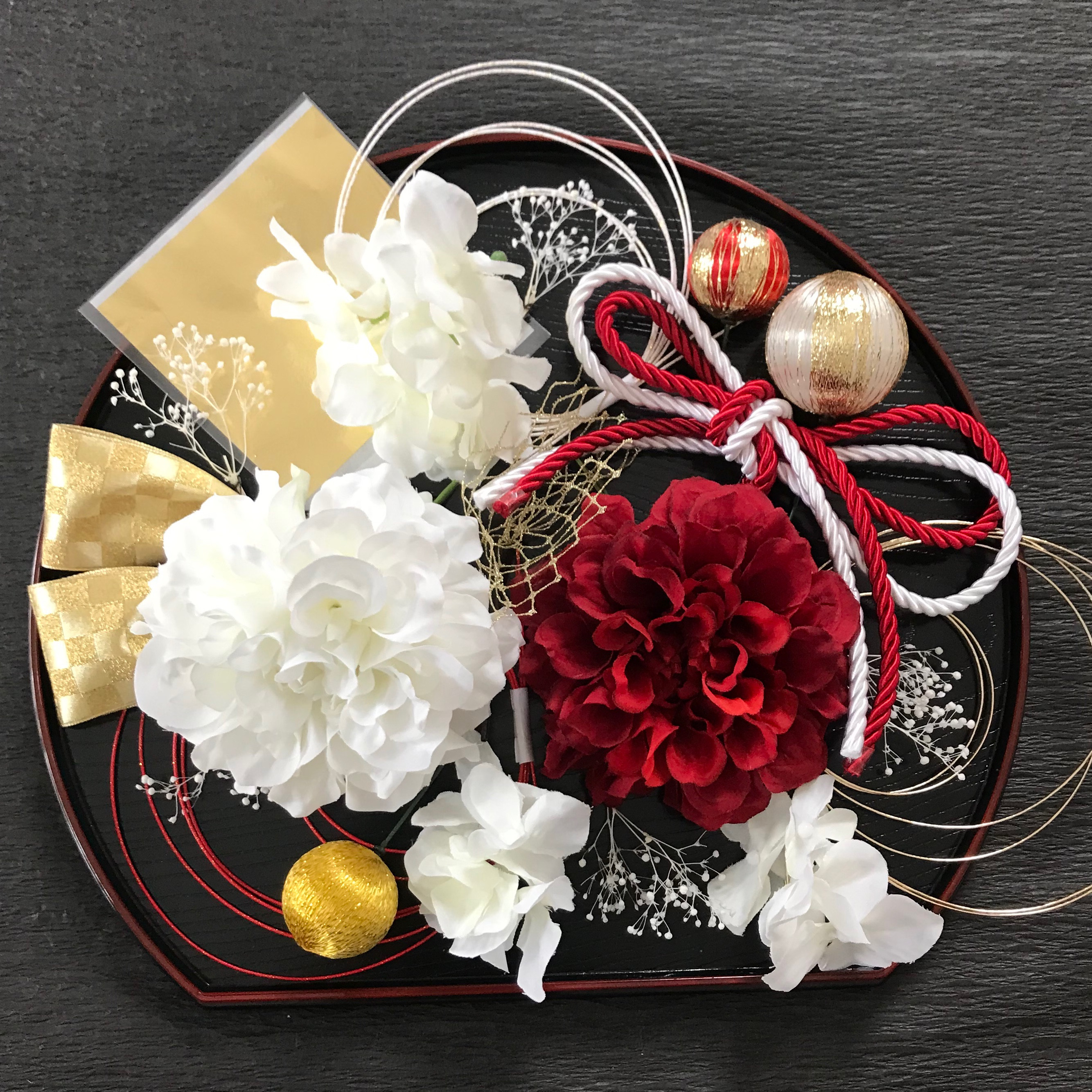上品　ダリア　ワインレッド＆ホワイト　成人式　結婚式　卒業式  振袖　色打掛　白無垢　袴　髪飾り　ヘアアクセサリー
