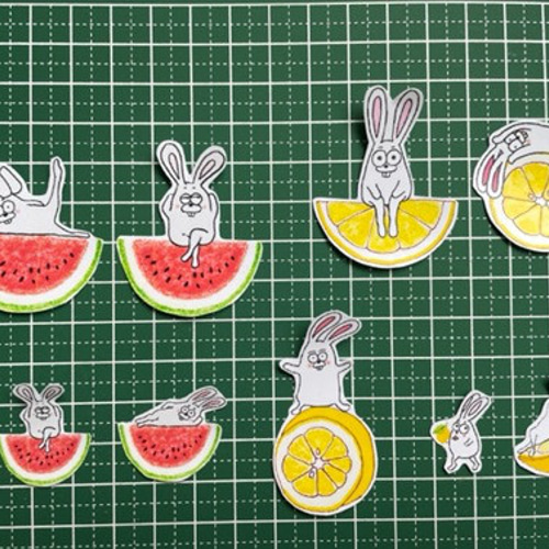 シール フレークシール うさぎ スイカ レモン かわいい シール
