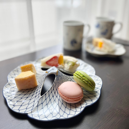染付網目イチョウ形重ね葉 盛り皿 京焼 大皿 松斎窯 通販
