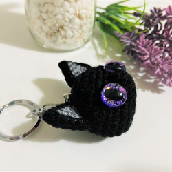 ハロウィンツギハギ猫キーホルダーあみぐるみ☆パープル☆受注製作品