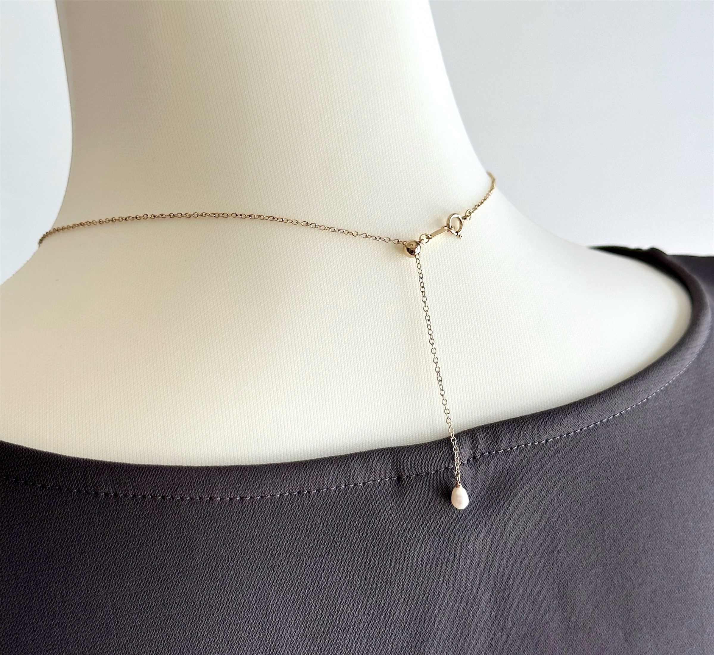 14kgf  淡水パールのネックレス 〜50cm スライドボール付き 華奢 揺れる オケージョン