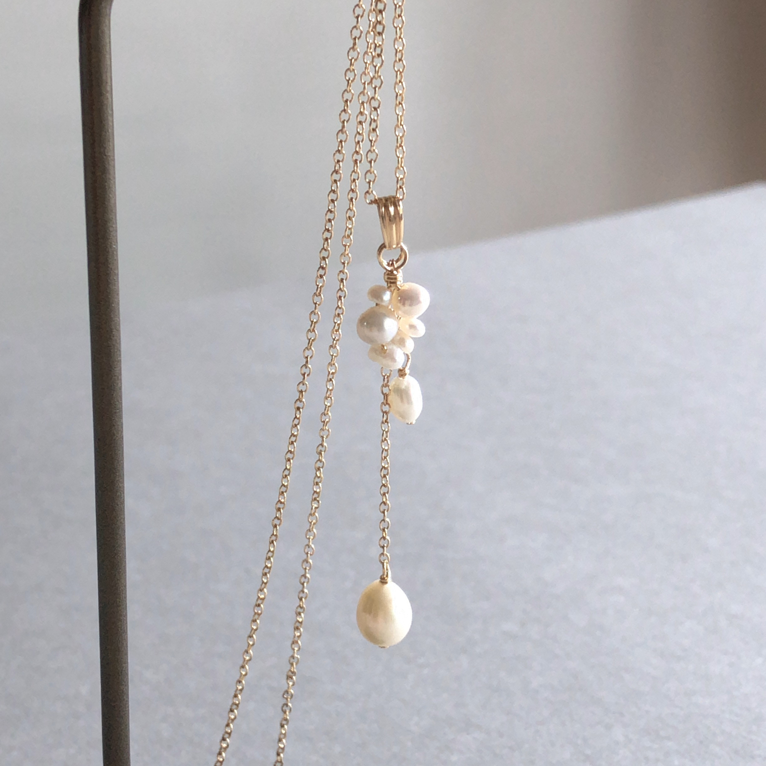 14kgf  淡水パールのネックレス 〜50cm スライドボール付き 華奢 揺れる オケージョン
