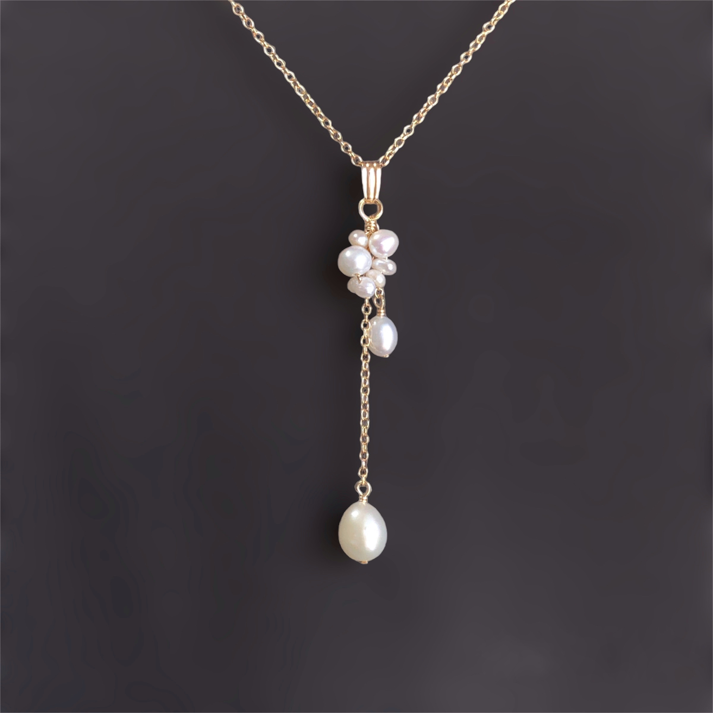 14kgf  淡水パールのネックレス 〜50cm スライドボール付き 華奢 揺れる オケージョン