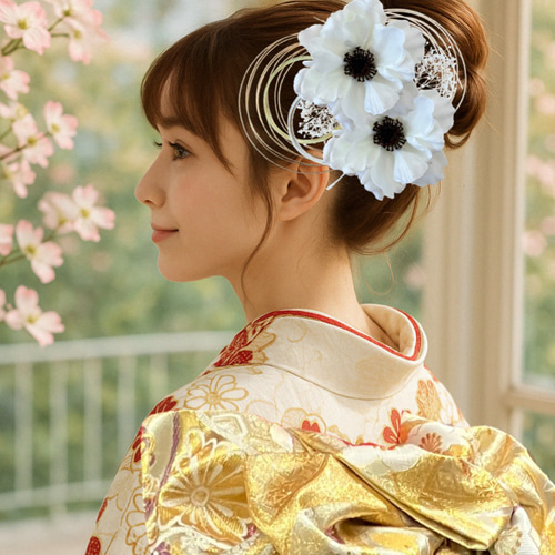 アネモネと水引飾りの髪飾り 結婚式 成人式 花嫁 和装 振袖 卒業