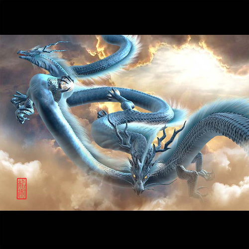 龍の絵「双龍2・青龍」自作A4 竜の絵 イラスト breeze 通販 13944554