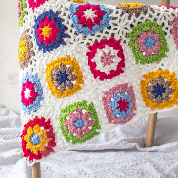 ぷっくり。お花のモチーフ編み　ハンドメイド グラニースクエア ブランケット かぎ針編み グラニースクエア モチーフ ブランケット 3 - Gacha+