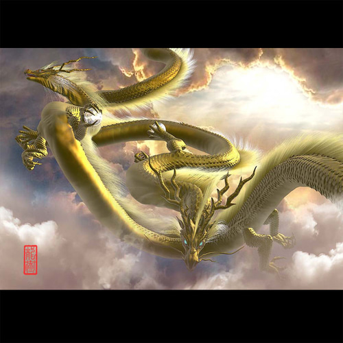 龍の絵「双龍2・青龍」自作A4 竜の絵 イラスト breeze 通販