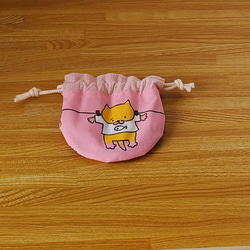 【送料無料】ミニ巾着袋　お洗濯ねこ(ピンク) 3枚目の画像