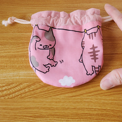 【送料無料】ミニ巾着袋　お洗濯ねこ(ピンク) 5枚目の画像