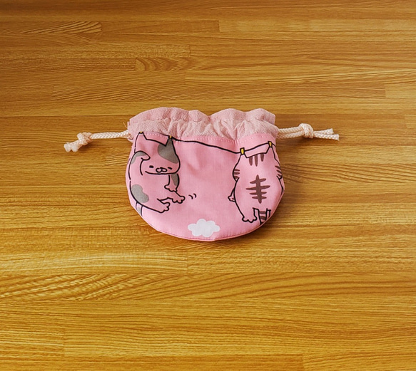 【送料無料】ミニ巾着袋　お洗濯ねこ(ピンク) 2枚目の画像