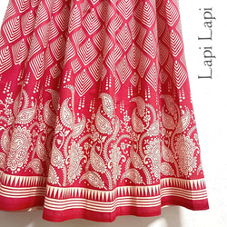 【新作1点物】インド綿ギャザースカート レッド 2枚目の画像