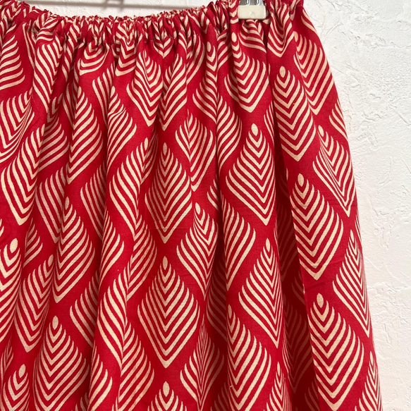 【新作1点物】インド綿ギャザースカート レッド 4枚目の画像