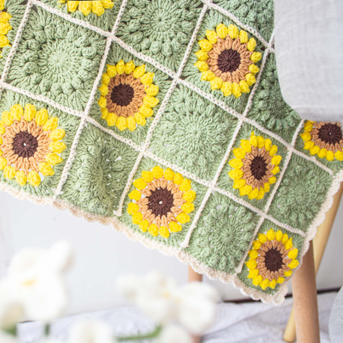 手作りかぎ針編みひまわりベビーシャワーブランケットソファスロー
