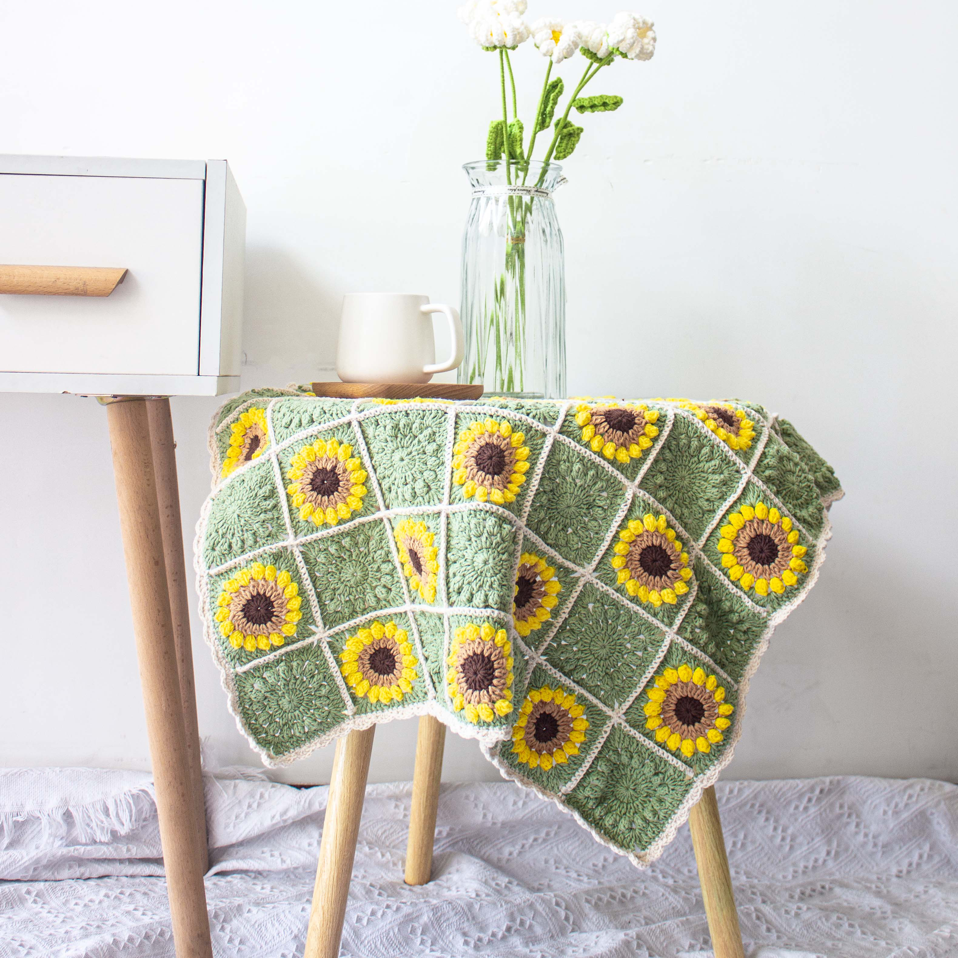 手作りかぎ針編みひまわりベビーシャワーブランケットソファスローホリディ誕生日記念日新築祝いギフト