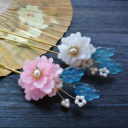 【茂慧亭】牡丹の花かんざし・かんざし・ヘアコーム・ヘアクリップ 8色 2枚目の画像