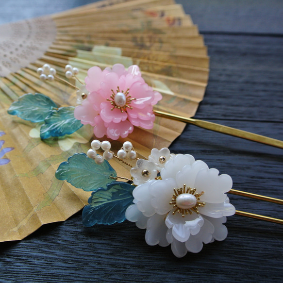 【茂慧亭】牡丹の花かんざし・かんざし・ヘアコーム・ヘアクリップ 8色 3枚目の画像