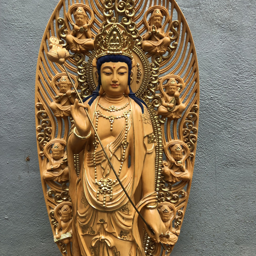 特大 高さ90cm 観音菩薩 木彫仏像 仏教工芸品 彫刻 芸彫閣 通販