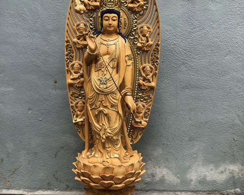 特大 高さ90cm 観音菩薩 木彫仏像 仏教工芸品 彫刻 芸彫閣 通販