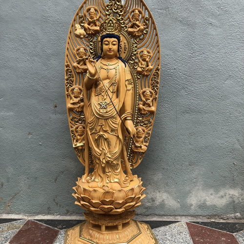 観音様 彫刻 一本彫り 特大 高さ約1M 超特大 仏像 観音菩薩様