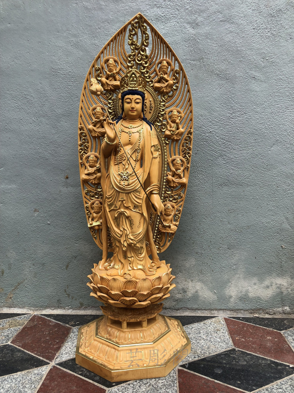 特大 高さ90cm 観音菩薩 木彫仏像 仏教工芸品 彫刻 芸彫閣 通販