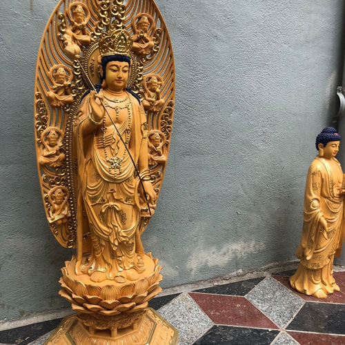 特大 高さ90cm 観音菩薩 木彫仏像 仏教工芸品 彫刻 芸彫閣 通販