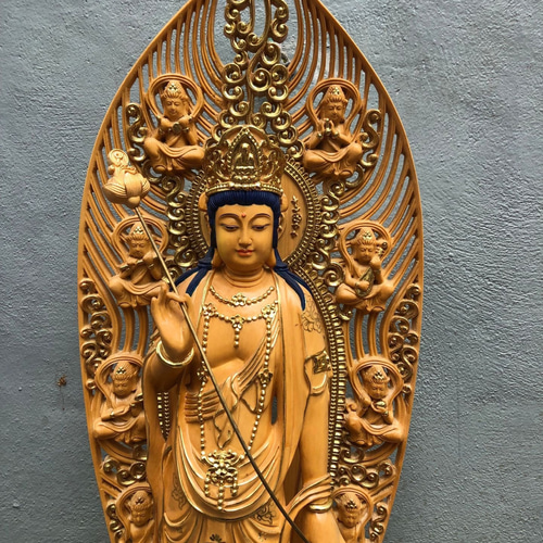 仏教美術　木彫　観音像　仏像　置物　重さ約10.3㎏　N　R5098C 仏教美術 木彫 観音像 仏像 置物 重さ約10.3㎏ N R5098C