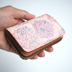 キーウォレット [ ミニ財布 + キーケース ]（アジサイ）本革 コンパクト 紫陽花 2枚目の画像