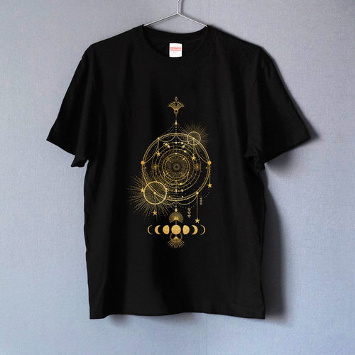 天体観測・月の満ち欠け Tシャツ シルバー BLACK（men&women） Tシャツ
