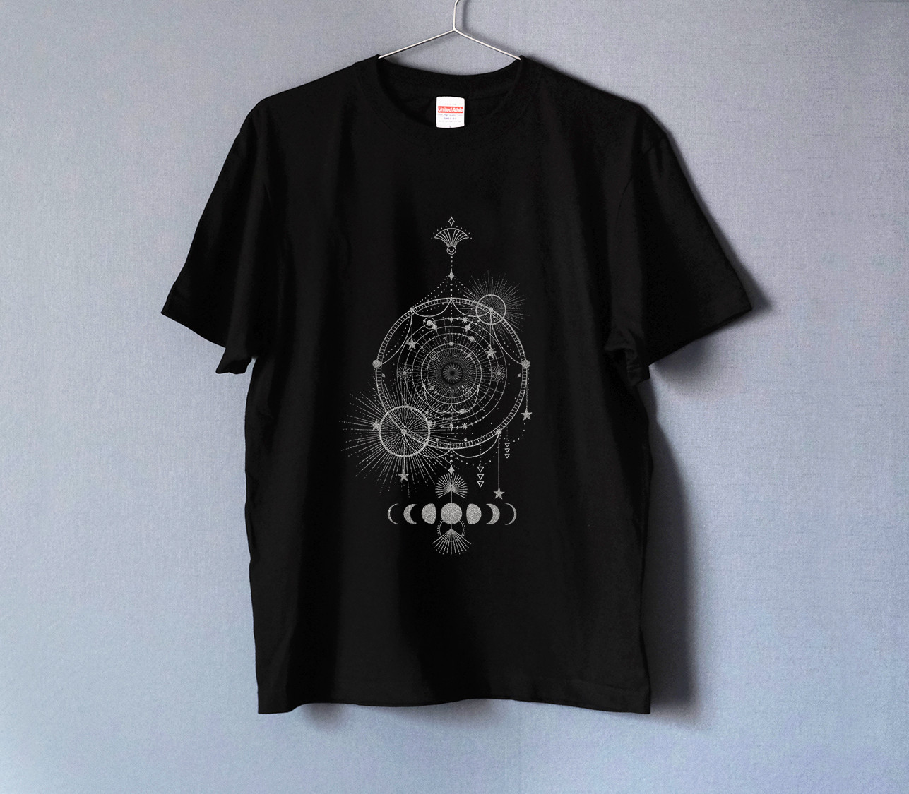 天体観測・月の満ち欠け Tシャツ シルバー BLACK（men&women）