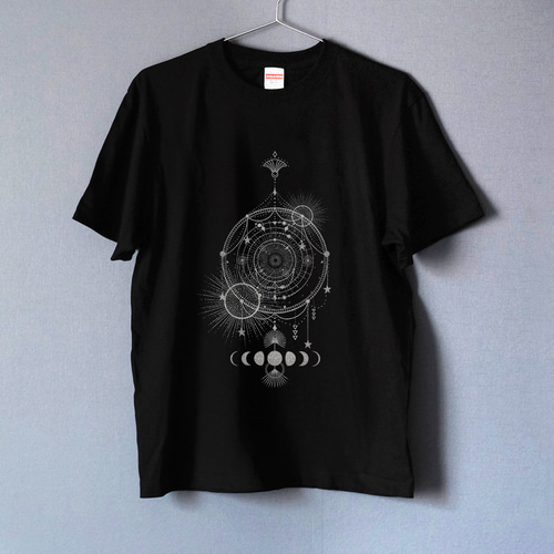 天体観測・月の満ち欠け Tシャツ シルバー BLACK（men&women） Tシャツ