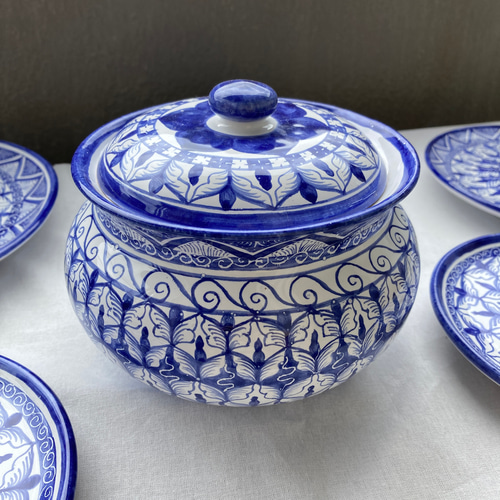 キャニスター 蓋付き陶器 青い陶器 マヨリカ焼き イタリア陶器 CAN009