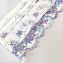 blue&purple ribon 刺繍レース　布マスク　プリーツマスク　ワイヤー入り　マスク　ノーズワイヤー 6枚目の画像