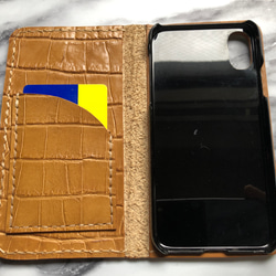 牛革クロコ柄キャメル　iphone全機種対応　android 手帳型ケース 4枚目の画像