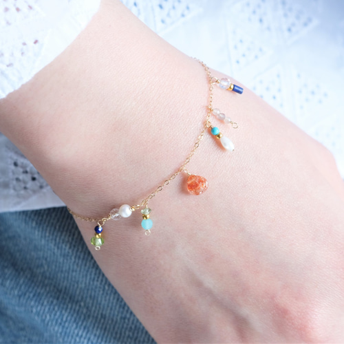 New!Orange sun stone bracelet：オレンジサンストーンチェーン