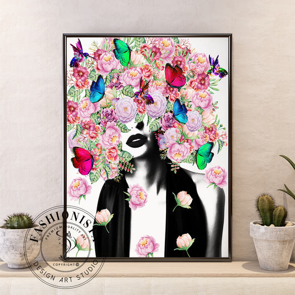 水彩画 女性のポートレート 花のモチーフフランス人画家　サイン入り 水彩画 女性のポートレート 花のモチーフフランス人画家 サイン