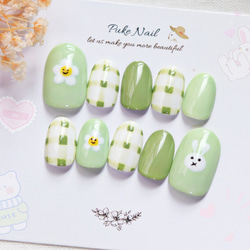 Pukeネイル[No.463]チェック ミント色 可愛い柄 ネイルチップ・人気
