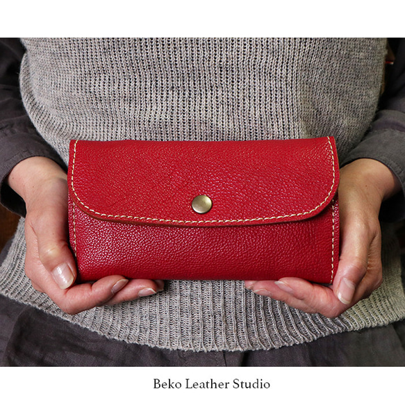 赤色の本革の大きな長財布/ガバッと開く大きな財布/gabatto2-red 1枚目の画像