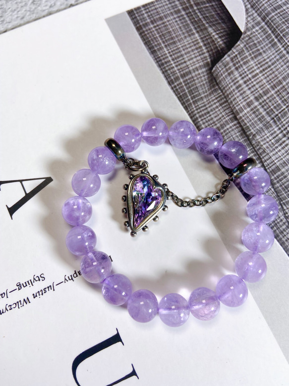 薰衣草紫水晶//心型鋯石//鍊環造型//純銀 第1張的照片
